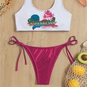 Graphic Crop Top Bikini Set
